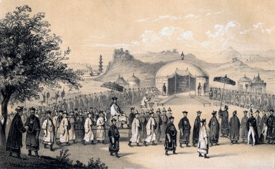 Nadering van de keizer van China om de Britse ambassadeur te ontvangen, 1847 door James William Giles
