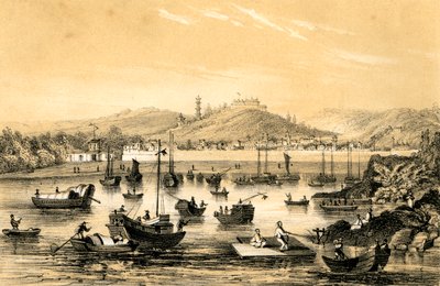 Ningbo, een van de vijf havens die door het laatste verdrag zijn opengesteld voor Britse handel, China, 1847 door James William Giles