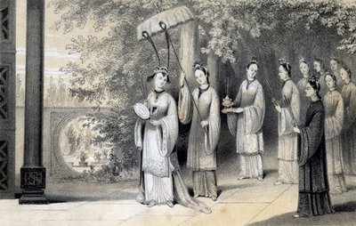 De keizerin en haar gevolg op weg naar de tempel vanuit het moerbeibos, 1847 door James William Giles