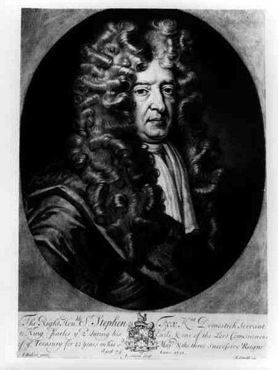 Sir Stephen Fox (1627-1716) op 75-jarige leeftijd, gegraveerd door J. Simon, 1701 door James after Baker