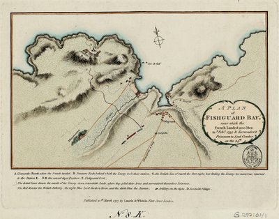 Een plan van Fishguard Bay waar de Fransen 1200 man landden op 22 februari 1797 en zich overgaven aan Lord Cawdor op de 24e door James and Laurie Robert (1755 1836) Whittle