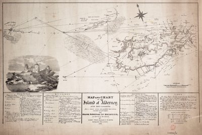 Kaart en kaart van het eiland Alderney en de Caskets door James the Younger Wyld