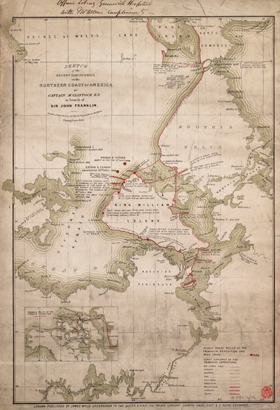 Schets van ontdekkingen aan de noordkust van Amerika door Kapitein McClintock RN op zoek naar Sir John Franklin, c.1859 (gekleurde gravure) door James the Younger Wyld