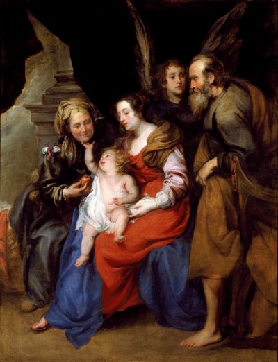 Portret van de heilige familie met Sint Anna, moeder van Maria en een engel door Jan Roos