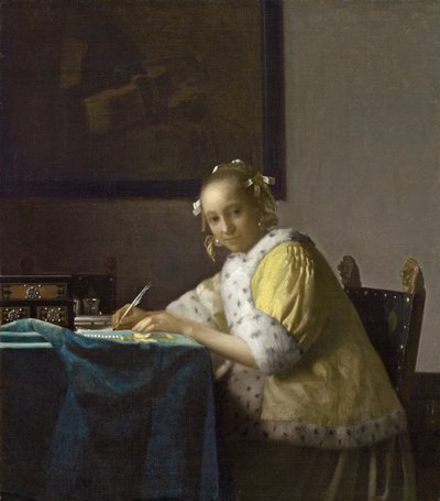 Een dame die schrijft door Johannes Vermeer