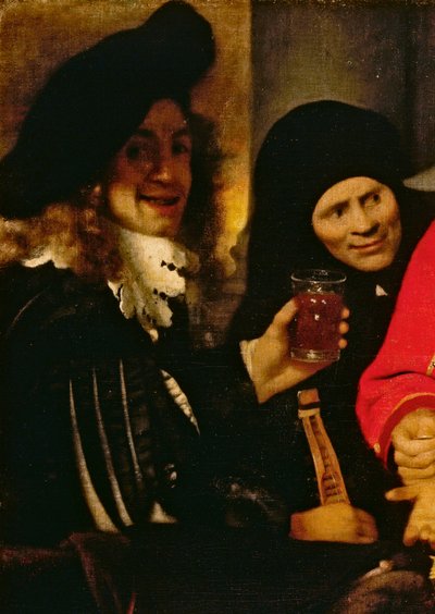 Muzikant en koppelaarster (detail) door Jan Vermeer van Delft