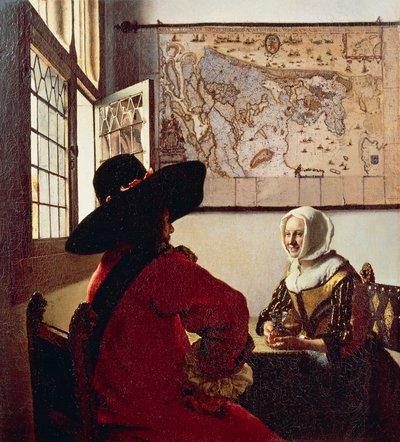 Soldaat en lachend meisje door Johannes Vermeer