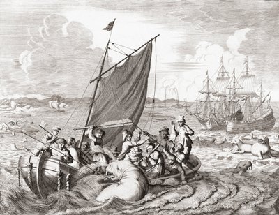 Walrusjagers in de 16e eeuw (gravure) door Jan (after) Luyken