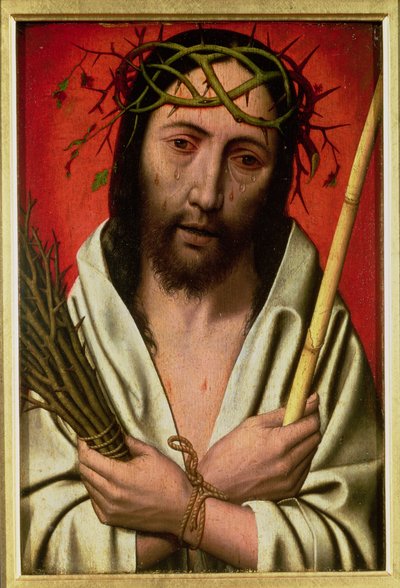 Christus met doornen gekroond (olieverf op eik) door Jan (after) Mostaert
