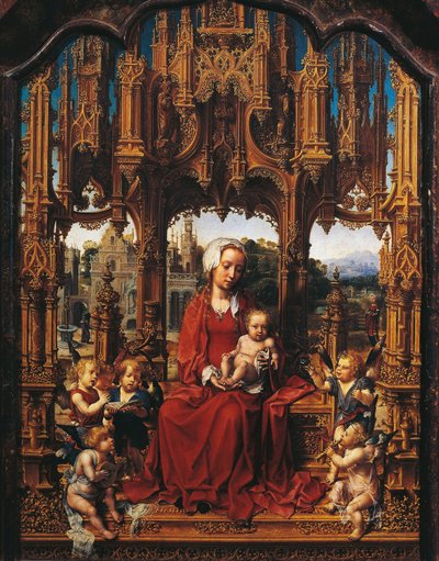 Madonna met Kind en engel muzikanten, centraal paneel van Malvern Triptych door Jan (c.1472 c.1533) Gossaert