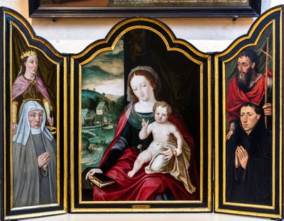 Maagd en kind met de heilige Catharina, Johannes de Doper en donoren door Jan (c.1472-c.1533) Gossaert