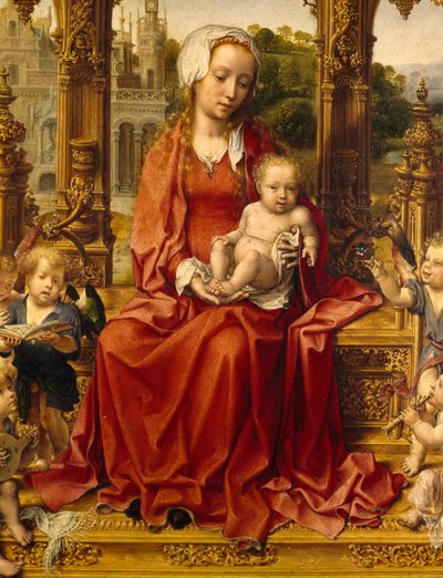 Madonna met Kind en engel muzikanten, centraal paneel van Malvern Drieluik door Jan (c.1472 c.1533) Gossaert