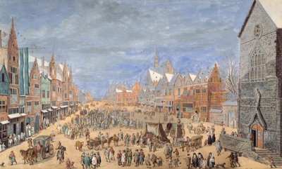 Een dorpsstraat met een herberg in de lente (gouache op papier) door Jan (follower of) Brueghel