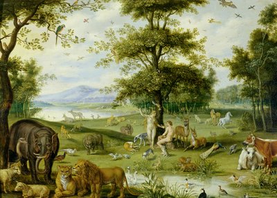 Adam en Eva in de Hof van Eden door Jan (studio of) Brueghel