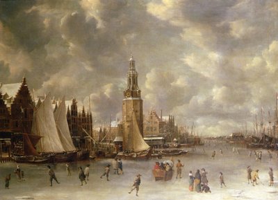Winterlandschap met de Montelbaanstoren, Amsterdam door Jan Abrahamsz. Beerstraaten