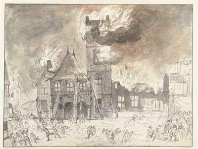 Brand in het oude stadhuis te Amsterdam door Jan Abrahamsz. Beerstraten (possibly)