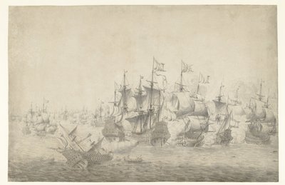 Een zeeslag, mogelijk bij Lowestoft op 13 juni 1665 (linkerblad) door Jan Abrahamsz. Beerstraten (possibly)