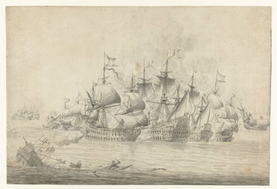 Een zeeslag, mogelijk bij Lowestoft op 13 juni 1665 door Jan Abrahamsz. Beerstraten (possibly)