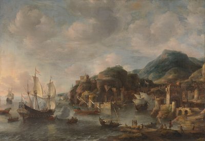 Nederlandse schepen in een buitenlandse haven door Jan Abrahamsz. Beerstraten