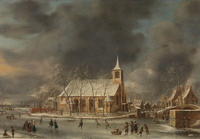 Gezicht op de Kerk van Sloten in de Winter door Jan Abrahamsz. Beerstraten