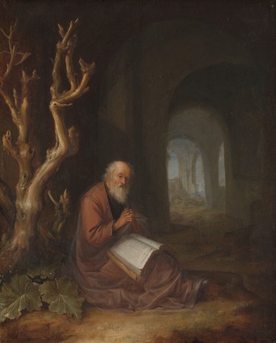 Een Kluizenaar die Bidt in een Ruïne door Jan Adriaensz. van Staveren