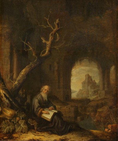 Een kluizenaar in een ruïne door Jan Adriaensz. van Staveren