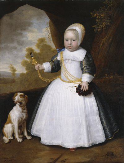 Portret van een jongen met een hond door Jan Albertsz Rootius