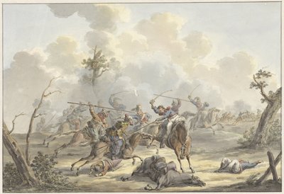 Aanval tussen Kozakken van de Krim en Franse Rijdende Artillerie door Jan Anthonie Langendijk Dzn