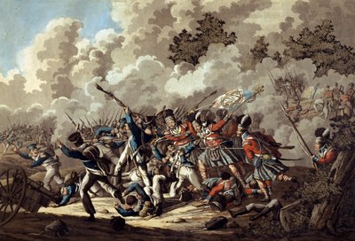 Nederlaag van de Franse Garde door de Hooglanders, La Haye Sainte, tijdens de Slag bij Waterloo, 1815 door Jan Anthonie Langendyk