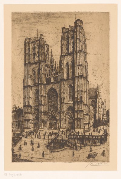 Kathedraal van Sint-Michiel en Sint-Goedele in Brussel door Jan Antonius van Schooten (signed by artist)