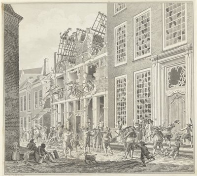 Plundering van het huis van Lucas van Steveninck, 1787 door Jan Arends (signed by artist)