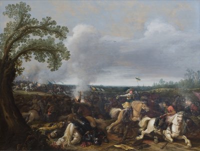 Koning Gustav II Adolf van Zweden bij de slag bij Lützen 16 november 1632 door Jan Asselijn