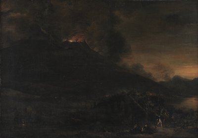 Vesuvius uitbarsting bij zonsondergang door Jan Asselijn
