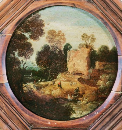 Een boslandschap met herders en geiten bij een vijver door Jan Asselyn