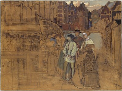 Boogschuttersfeest in Antwerpen in de 16e eeuw, ca. 1850 door Jan August Hendrik Leys