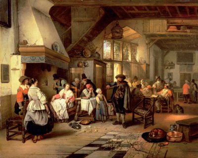 Interieur van een taverne met een blinde violist (detail) door Jan August Hendrik Leys