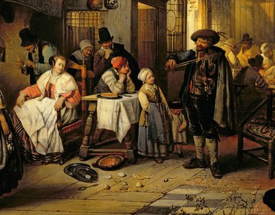 Interieur van een taverne met een blinde violist, 1844 (paneel) (detail) door Jan August Hendrik Leys