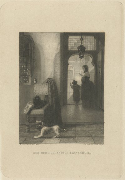 Interieur met hond door Jan Baptist Tetar van Elven