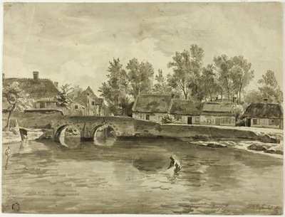 Man Vist in Rivier Nabij Dorp door Jan Baptiste de Jonghe