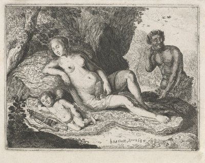 Slapende Venus bespied door een sater door Jan Barentsz. Muyckens