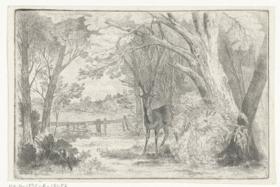 Parklandschap met hert door Jan Bos Wz.