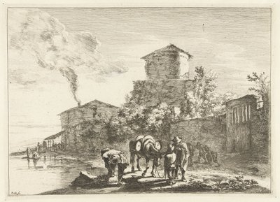 Mannen en een muilezel bij de Via Appia door Jan Both
