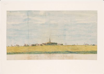 Het dorp Overdiem bij Amsterdam aan de Zuiderzee, van de landzijde te zien door Jan Brandes