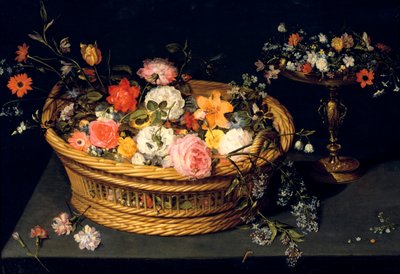 Bloemenmand en Beker in Verguld Zilver, stilleven door Jan Bruegel the Younger