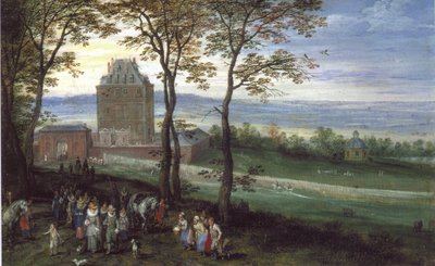 Aartshertog Albrecht en Isabella voor Kasteel Mariemont door Jan Brueghel the Elder