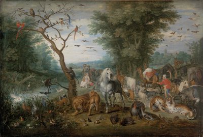Paradijselijk landschap met dieren door Jan Brueghel the Elder