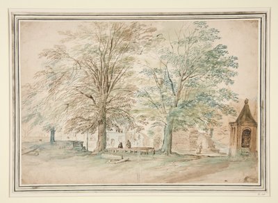 Dorpsontmoetingsplaats onder twee oude bomen door Jan Brueghel the Elder