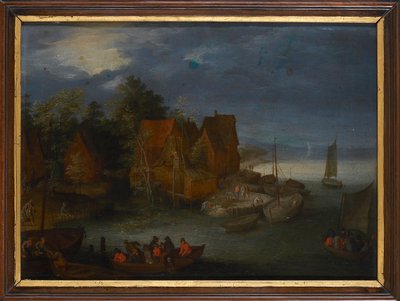 Dorp bij de rivier door Jan Brueghel the Elder