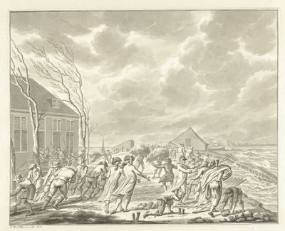 De overstroming van de Diemerzeedijk bij Amsterdam, 1776 door Jan Bulthuis (signed by artist)