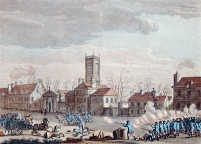 Slag voor de Eglise de la Chapelle, Parijs, tussen de bewakers van de barrières van de Fermiers Generaux en de revolutionairen op 24 januari 1791, ca.1795 door Jan Bulthuis